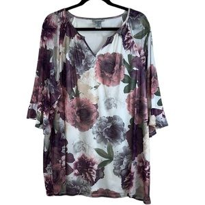 Catherine's V-Neck Blouse, Pink Floral, Women's 3X